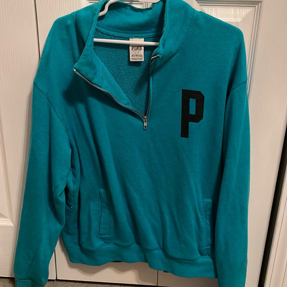 PINK Victoria's Secret Teal Quarter-Zip Sweater